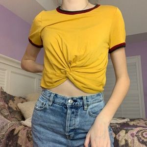 mustard yellow tie crop top